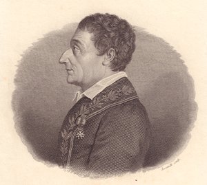 Portret włoskiego matematyka i astronoma Josepha-Louis Lagrange lub Giuseppe Lodovico Lagrangia (1736-1813), miedzioryt Locatelli z medalu autorstwa William M. Timlin