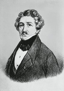 Portret Louis-Jacques-Mande Daguerre (1787-1851), francuskiego artysty, fizyka i chemika, znanego z wynalezienia dagerotypowego procesu fotograficznego