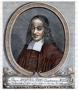 Portret Philippa Jacquesa Spenera (1635-1705) luterańskiego teologa, założyciela pietyzmu (pietyzmu) Rycina z "Germanii" Johannesa Scherra z 1880 r. Kolekcja prywatna autorstwa Unbekannter Künstler