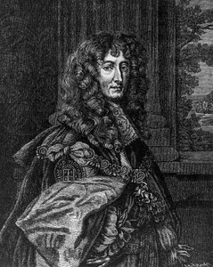 Portret księcia Ruperta Wittelsbacha z Renu (1619-1682), księcia Bawarii, księcia Cumberland, hrabiego Holderness, niemieckiego generała i admirała, grawerowanie autorstwa William M. Timlin