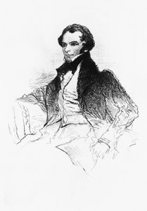 Portret Prospera Merimee (1803-1870), francuskiego pisarza, dramaturga, historyka i archeologa, rycina z Prospera Merimee, Ses portraits, ses dessins, sa bibliotheque, autorstwa Maurice