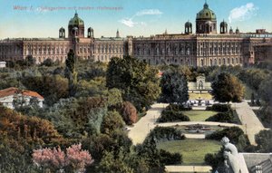 Ogrody publiczne z obydwoma muzeami Hof, Wiedeń, koniec XIX/XX w. (pocztówka) autorstwa Unbekannter Künstler