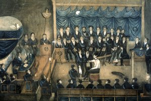 Przyjęcie masona do loży, ok. 1820 r. (akwarela) autorstwa Unbekannter Künstler