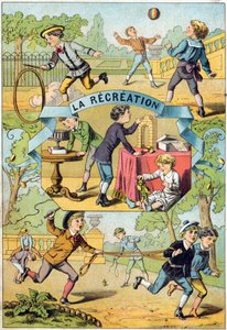 Rekreacja na dziedzińcu szkolnym. Grawer w „Alphabet des petits ecoliers”. Obraz Epinal, ok. 1885. Kolekcja Privee autorstwa Unbekannt