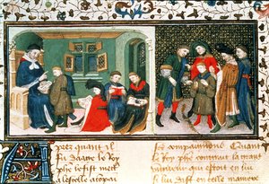 Roy 17 E III f.209r Mistrz i uczniowie, z „Des Proprietez des Choses” Bartholomaeus Anglicus (welum) autorstwa Unbekannter Künstler