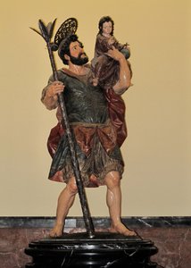 Święty Krzysztof - polichromowany posąg, sztuka barokowa autorstwa Unbekannter Künstler