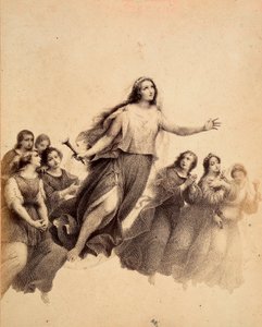 Święta Łucja z pochodnią w ręku leci przez firmament Empyrean, otoczona przez młodzież. Ilustracja do Canto XXXII w Paradiso z Boskiej komedii Dantego Alighieri. Dzieło Francesco Scaramuzzy dedykowane władzom miejskim Florencji. autorstwa Unbekannter Künstler