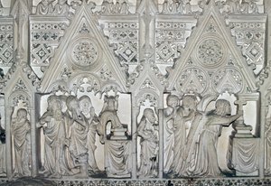 Sarkofag Pedro I (1320-1367) ze scenami z życia św Bartłomieja, kościół klasztoru Alcobaca (Lista Światowego Dziedzictwa UNESCO autorstwa Benjamin Baud
