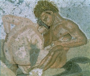 Satyr i Maenad, fragment mozaiki z Domu Fauna autorstwa Unbekannter Künstler
