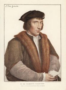 Sir John Godsalve z Norwich w Norfolk, angielski polityk (zm. 1556). Ręcznie kolorowany miedzioryt Francisa Bartolozziego według Hansa Holbeina z faksymili oryginalnych rysunków Hansa Holbeina, Hamilton, Adams, Londyn autorstwa Unbekannter Künstler