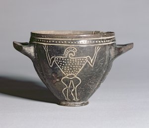 Kielich „Skyphos” z naciętą postacią wojownika, Etrusków, ok. 650-625 pne (naczynie z impastu i żółta ochra) autorstwa Unbekannt