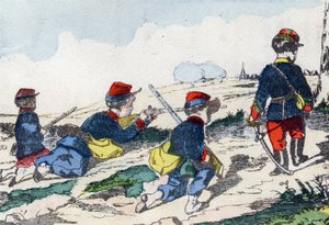 Snajperzy. Grawerowanie „Dziecięcy alfabet wojskowy””. Zdjęcie Pont-a-Mousson, około 1890. 20 stron. Słońce: 28,5x21 cm autorstwa Unbekannt