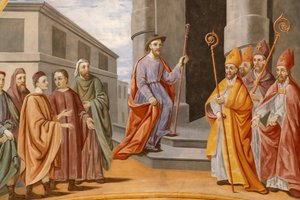 Kościół św. Mikołaja de Veroce. Św. Mikołaj zostaje wybrany na biskupa Myry. Obraz. Francja. (zdjęcie) autorstwa Unbekannt