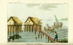 Domy na palach w oceanie na wyspie Rawak, Papua Nowa Gwinea autorstwa Unbekannt