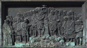 Strasburg, płaskorzeźba rzeźby Gutenberga. Europa autorstwa William M. Timlin