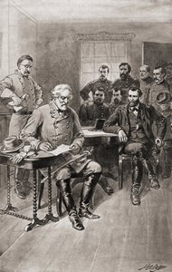 Poddanie się Roberta E. Lee generałowi Ulyssesowi S. Grantowi, Appomattox Court House, Wirginia, 9 kwietnia autorstwa Unbekannter Künstler