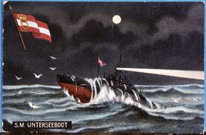 Niemiecki okręt podwodny Unterseeboot, początek XX wieku (ilustracja) autorstwa Unbekannter Künstler