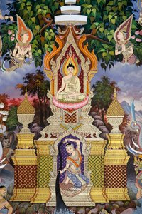 Życie Buddy, fresk ścienny, klasztor Wat Maniratanaram, Phnom Penh, 2022 (zdjęcie) autorstwa Unbekannter Künstler