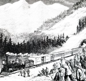 Pacific Railroad w górach Sierra Nevada. autorstwa Unbekannt