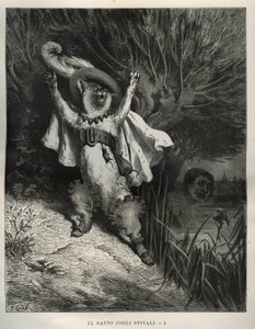 Kot buta woła o pomoc. Grawer Gustave Dore (1832-1883) z „”Les contes”” Charlesa Perraulta (1628-1703) autorstwa Unbekannt