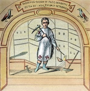 Fossor, czyli grabarz Diogenes jako malowidło ścienne w kościele św. Marcellino przy Via Labicana w Rzymie, Włochy, lata 20. XX wieku autorstwa Unbekannter Künstler
