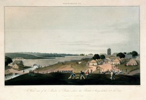 Île de France (Mauritius), zachodni widok na młyn w Pondre, gdzie 30 listopada 1810 r. stacjonowały wojska brytyjskie. Akwaforta w kolorach autorstwa Unbekannter Künstler