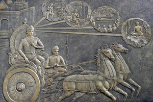 Świątynia buddyjska Tinh Xa Ngoc Chau, Życie Buddy, Siddhartha Gautama, Książę Siddhartha poprosił woźnicę o zabranie go na serię przejażdżek po okolicy, Chau Doc, Wietnam, 2018 (zdjęcie) autorstwa Unbekannt