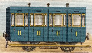 Wagon pociągu. Grawerowanie w "Alfabet de ma petite fille". Bernardin-Bechet i Fils, księgarz-wydawnictwo, Paryż, ok. 1895. Niezniszczalny album na płótnie. Bibliotheque des Bebes. 12 stron. Album zawierający sposób czytania i ilustracyjne abecedary. D autorstwa Unbekannt