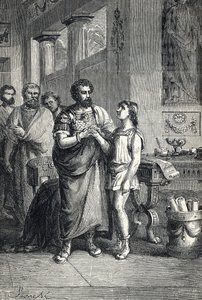 Walentynian II uznał cesarza rzymskiego przez Gracjana (375). 1888 (grawerowanie) autorstwa Unbekannter Künstler