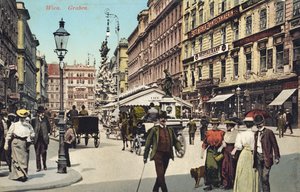 Wiedeń, Graben - słynna ulica w centrum miasta z przechadzającymi się ludźmi (pocztówka) autorstwa Unbekannter Künstler
