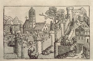 Widok starożytnego miasta Aleksandrii z księgi rycin „Liber Chronicarum” H. Schedla autorstwa Unbekannter Künstler