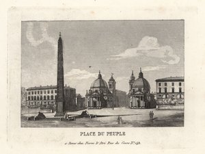 Widok na Piazza del Popolo, Place du Peuple, z egipskim obeliskiem Ramzesa II z Heliopolis w Rzymie autorstwa Unbekannt