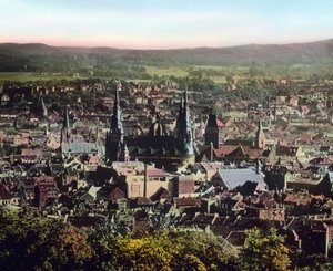 Widok na miasto Akwizgran z katedrą w centrum miasta autorstwa Unbekannter Künstler