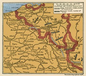 I wojna światowa Mapa pozycji armii 22 sierpnia 1914 r. autorstwa Unbekannter Künstler