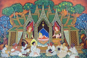 Tajska buddyjska świątynia Wat Ananda Metyarama. Narodziny Siddhartha Gautamy (powszechnie znanego jako Budda), 20160818, Singapur, Singapur autorstwa Unbekannt