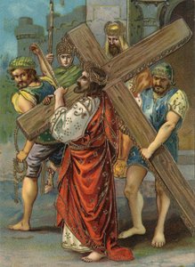 Droga Krzyżowa - via crucis - Droga Krzyżowa: stacja druga, Jezus niesie krzyż Chromolitografia Zbiory prywatne