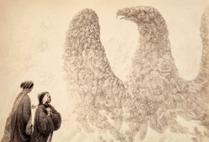 W Sferze Jowisza Dante widzi, jak błogosławione duchy układają się w kształt orła, symbolu Imperium. Ilustracja do Canto XVIII w Paradiso z Boskiej komedii Dantego Alighieri. Dzieło Francesco Scaramuzzy poświęcone Munowi autorstwa Unbekannter Künstler
