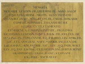 Wolverhampton - łacińskie epitafium admirała Richarda Levesona w kościele św. Piotra: rysunek piórem i tuszem, bd [?XIX w.] autorstwa Unbekannt