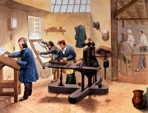 Warsztat drukarza, koniec XIX wieku (ilustracja) autorstwa Unbekannter Künstler