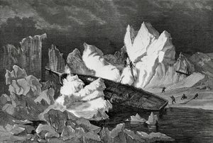 Wrak Hansa zmiażdżony przez lód, październik 1869, Ocean Arktyczny, druga niemiecka wyprawa polarna północna autorstwa William M. Timlin