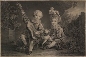 Bawiące się małe dzieci, Paryż, ok. 1775 r. (grawerunek) autorstwa Unbekannter Künstler