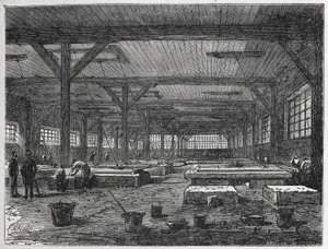 Fabryka szkła: produkcja lustra, ok. 1880 r. (rycina) autorstwa Unbekannter Künstler