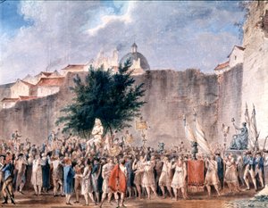 Przyjęcie wśród ruin Bastylii, Paryż, ok. 1793 r. (akwarela) autorstwa Unbekannter Künstler