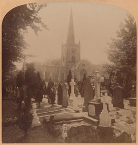 Kościół w Stratford-on-Avon w Anglii – gdzie spoczywają doczesne szczątki Szekspira, 1900. autorstwa Underwood and Underwood