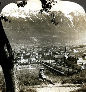 Innsbruck i Alpy Bawarskie, Tyrol, Austria. autorstwa Underwood and Underwood