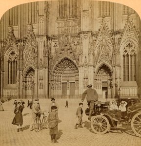 Portal główny i bogato zdobiona fasada, Katedra, Kolonia, Niemcy, 1902. autorstwa Underwood and Underwood