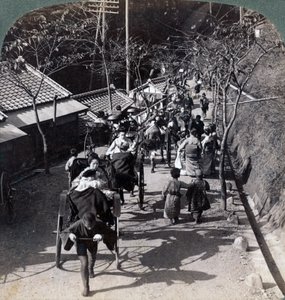 Jazda do świątyni Daijingu na Shinto święto kultu Bogini Słońca, Jokohama, Japonia, 1904. autorstwa Underwood and Underwood