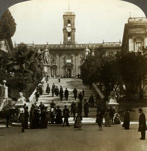 Pałac Senatorski, Piazza del Campidoglio, Kapitol, Rzym, Włochy. autorstwa Underwood and Underwood