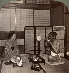Letnia kolacja w hotelu, Hiroszima, Japonia, 1904 autorstwa Underwood and Underwood
