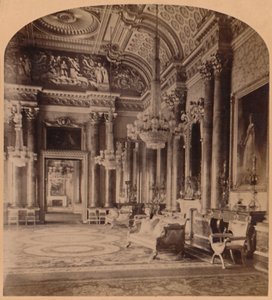 The Queens Gorgeous Blue Room, Pałac Buckingham, Londyn, Anglia, 1900. autorstwa Underwood and Underwood